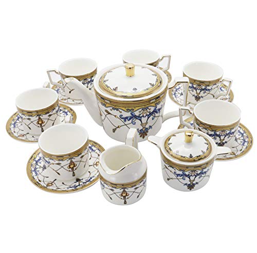 fanquare 15 Pezzi Set da tè in Porcellana Serie Royal Britannica, Set da caffè Cinese Vintage Blu, Servizio da tè per Adulti