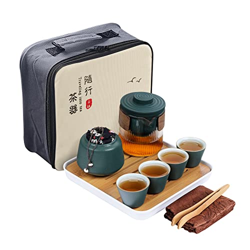 fanquare Set da Tè Verde Giapponese per Adulti, Servizio da Tè da Viaggio Cinesi con Teiera in Vetro, Set da Tè Vintage in Porcellana per Regali da Uomo
