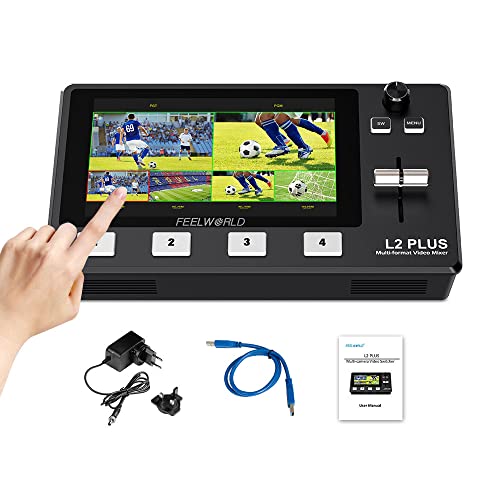 Feelworld L2 Plus Multi Camera Video Mixer Switcher con 5.5 Pollici LCD Touch Screen PTZ Controller Chroma Key 4 Ingressi HDMI Uscita USB3.0 Formato Real Time Production Live Streaming