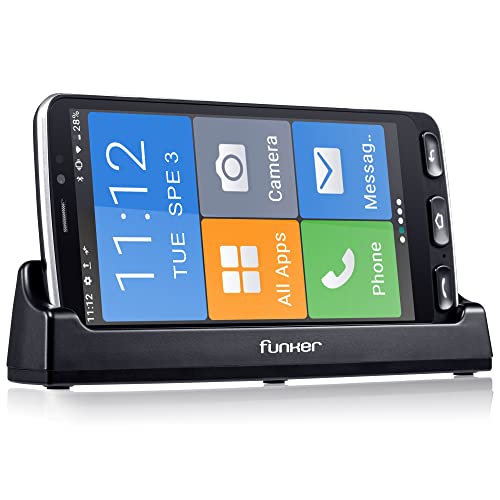 Funker E500I Easy Smart Telefono Cellulare Smartphone 4G con Whatsapp, Pulsante Sos, Dock Di Ricarica, Icone Xxl, Display da 5,5 Pollici Hd, Memoria Espandibile da 16 Gb, Android 10, Nero