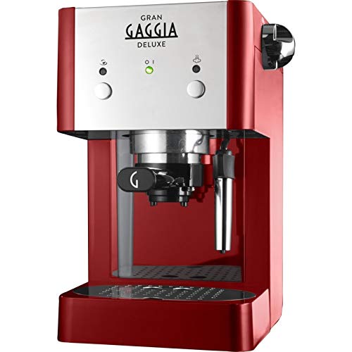 Gaggia RI8425 22 GranGaggia Deluxe Macchina Manuale per il Caffè Espresso, Macinato e Cialde, 15 bar, Colore Rosso, 950W