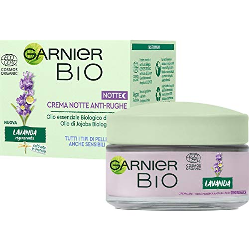 Garnier Bio Crema Notte Antirughe Rigenerante alla Lavanda , Formula Arricchita con Oli di Argan e Jojoba Biologici, 50 ml