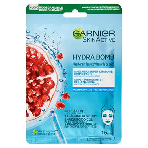Garnier SkinActive Hydra Bomb Maschera Viso in Tessuto Super Idratante Energizzante per Pelli da Dissetare, 32 ml