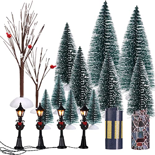 Geosar Set di Accessori per Villaggio di Natale da 18 Pezzi per Decorazione d Ornamento del Villaggio di Natale Decorazione Invernale