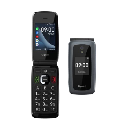 Gigaset GL7 - Telefono cellulare 4G a conchiglia con WhatApp e connessione ad internet - Bluetooth - Sistema Operativo Kaios - Fotocamera - Tasto SOS, nero