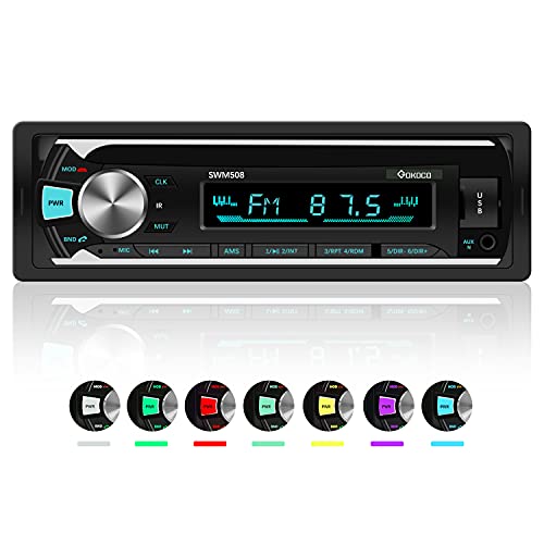 GOKOCO Autoradio Bluetooth, 7 Luci a Colori 60W x 4 Stereo Auto 1 Din Car Radio con e Telecomando, Supporta MP3  USB SD TF AUX File