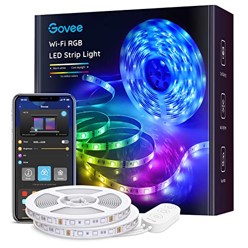 Govee Striscia LED, Smart WiFi RGB Compatibile con Alexa e Google Assistant, App Controllato Musica, Multicolore per casa, Bar, Festa, 12V 10m