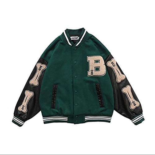 GYYlucky Giacca Uomini Donne Donne Furry Lettera Bone Patch Color Block Patchwork Opzionale Harajuku College Style Bomber Giacca da Uomo Baseball Cappotti (Color : Green, Size : M)