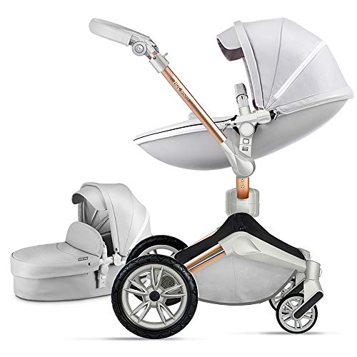Hot Mom - Passeggino combinato 2 in 1, rotazione a 360°, con navicella e seggiolino sportivo, con adattatore per carrozzina, telaio in alluminio 2022(grigio)