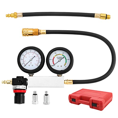HSEAMALL Kit tester perdite cilindro,Engine Compression Tester Gauges ，Cylinder Leak-Down Detector for Gasoline Engine with 10 12 14mm Spark Plugs Adapter on Car Truck Motorcycle