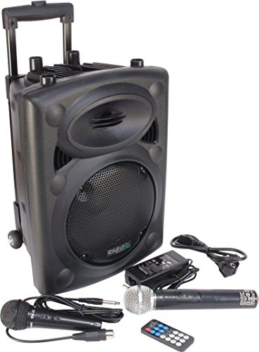 Ibiza - PORT8VHF-BT - Impianto audio portatile cassa attiva (400 Watt, ingressi USB SD MP3, 2 microfoni, batteria integrata, telecomando), nero