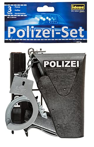Idena 8040007 - Set di accessori giocattolo da poliziotto: pistola, fondina e manette