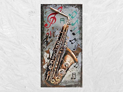 IDYL, Cartello in Metallo con Effetto 3D, Arte Moderna, Sassofono, Formato Verticale, 80 x 40 x 6 cm, Multicolore