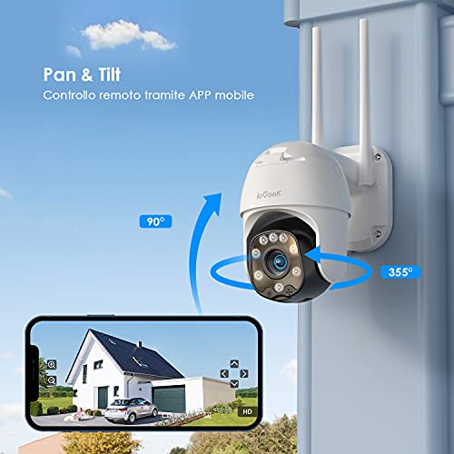 ieGeek Telecamera Wi-Fi Esterno 360° PTZ WiFi Videocamera Sorvegli...