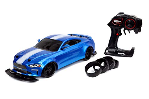Jada Toys Fast & Furious RC Drift Jakob s Ford Mustang GT, Auto telecomandata, funzione drifting, telecomando a 2 canali, funzione turbo, 4 ruote di ricambio, scala 1:10, blu, a partire dagli 8 anni