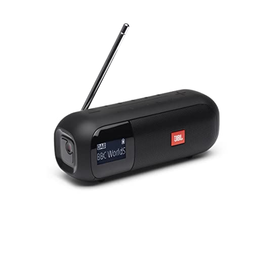 JBL Tuner 2 Speaker Wireless Bluetooth Portatile con Radio Digitale DAB   DAB+ e FM - Cassa Altoparlante Impermeabile IPX7, con Display LCD, fino a 12 h di Autonomia, Nero
