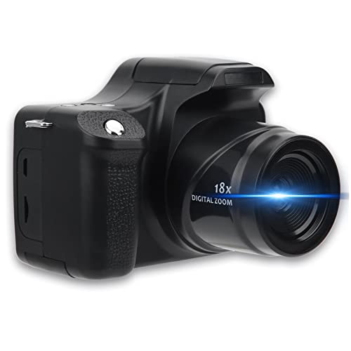 Lazimin Fotocamera Digitale con Zoom 18X, Schermo LCD da 3,0 Pollici Videocamera Portatile con Fotocamera Reflex HD a focale Lunga, Microfono Integrato(con Obiettivo grandangolare)