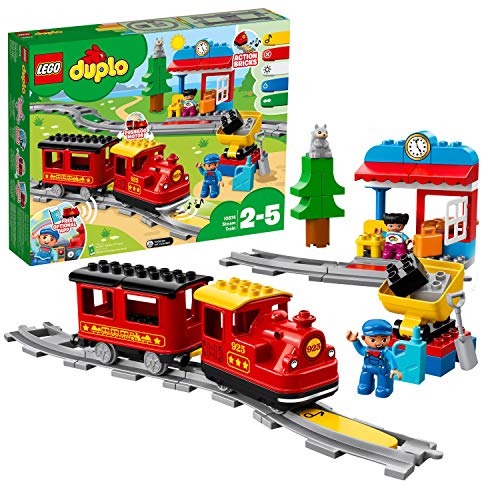 LEGO 10874 DUPLO Treno a Vapore, Set Costruzioni Push & Go, Luci e Suoni, Giocattolo con Mattoncini Colorati, Giochi per Bambini e Bambine, Idee Regalo