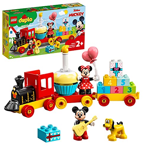 LEGO 10941 DUPLO Disney Il Treno del Compleanno di Topolino e Minnie, Giochi Educativi per Bambini dai 2 Anni, Idea Regalo con Torta e Palloncini