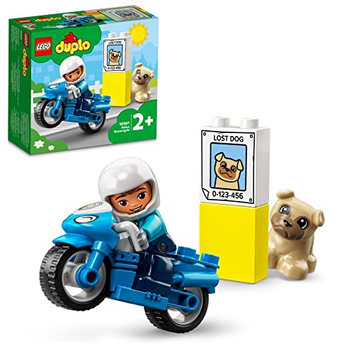 LEGO 10967 DUPLO Motocicletta Della Polizia, Moto Giocattolo per Bambini dai 2 Anni in su, Giochi Creativi per lo Sviluppo di Abilità Motorie