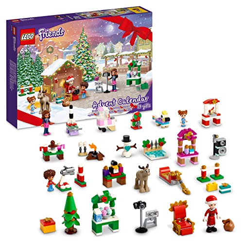 LEGO 41706 Friends Calendario dell Avvento, Set 2022, 24 Giochi Creativi Natalizi con Babbo Natale, Pupazzo di Neve e Renne, Regalo Festivo per Bambini