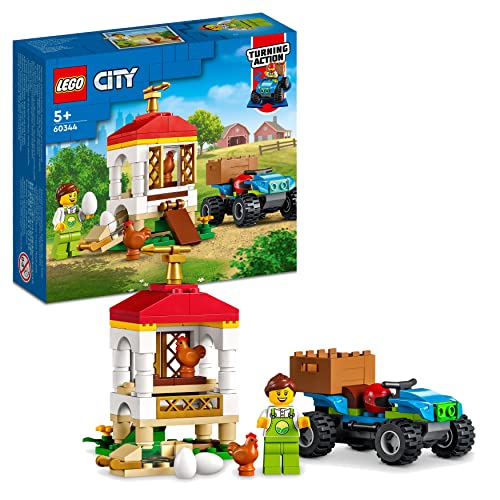 LEGO 60344 City Il Pollaio, Set con Animali, Nido per Galline e Uova Fresche, Fuoristrada e Fattoria Giocattolo, Giochi per Bambini dai 5 Anni in su