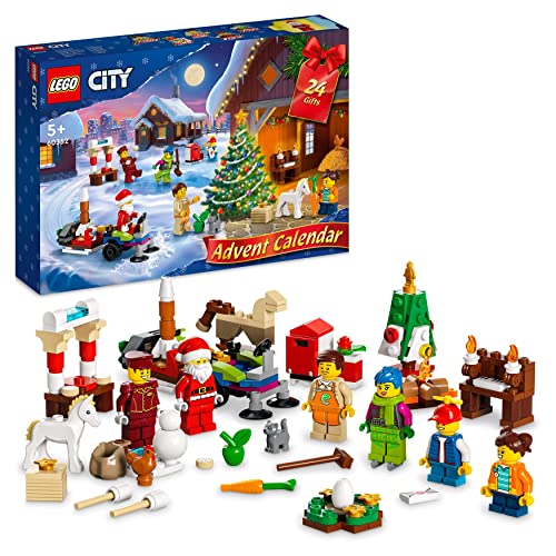 LEGO 60352 City Calendario dell Avvento 2022, Costruzioni Regalo a Tema Natalizio, Giochi per Bambini, Minifigure di Babbo Natale e Tappetino da Gioco