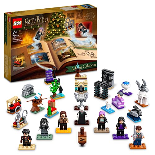 LEGO 76404 Harry Potter Calendario dell Avvento 2022 con Gioco da Tavolo, 7 Minifigure, Scene dai Film e Accessori Originali, Idea Regalo di Natale