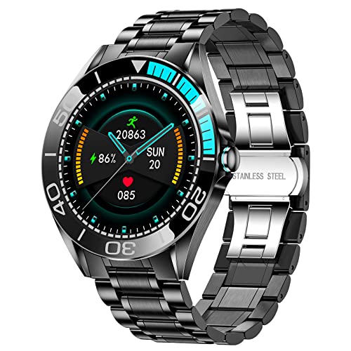 LIGE Smartwatch Uomo, Orologio Smartwatch Uomo 1,3   Touch Screen Cardiofrequenzimetro Pressione Arteriosa Orologio Fitness, IP67 Impermeabile, Acciaio Inox, Smartwatch per Android iOS, Nero Blu