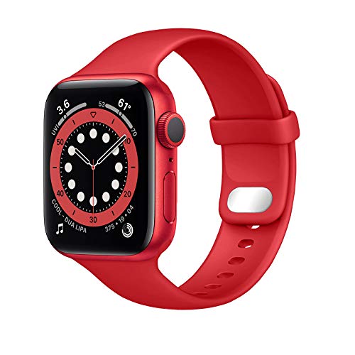 Lobnhot compatibile per Apple Watch Cinturino 45mm 42mm 44mm,cinturino di ricambio in silicone morbido sportivo compatibile con iWatch Series 7 SE 6 5 4 3 2 1 per donna uomo (42 44 45MM-Rosso)