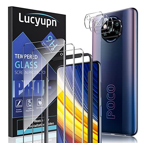 Lucyupn 3 Pezzi Pellicola Protettiva Compatibile con Xiaomi Poco X3 NFC Poco X3 Pro, con 3 Pezzi Fotocamera con Cornice di Allineamento Durezza 9H Vetro Temperato Bubble Free Schermo Protezione