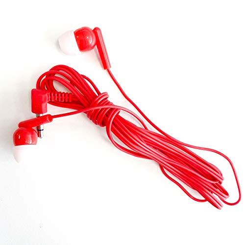 M&E - Confezione auricolari usa e getta da 100 pezzi, connessione jack 3,5 mm, presentazione in sacchetti singoli per la massima igiene, colore rosso