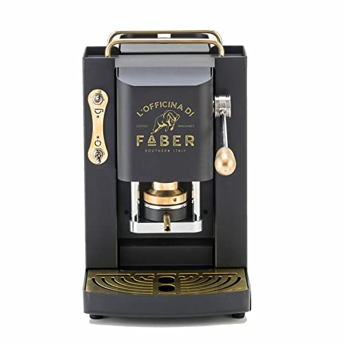 Macchina caffè a Cialde ese Filtro Carta 44mm Faber Pro Deluxe Nera con Rifiniture in Ottone con 50 cialde Omaggio Emporio del caffè