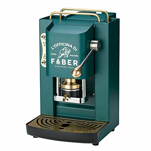 Macchina caffè a Cialde ese Filtro Carta 44mm Faber Pro Deluxe Verde Scuro British con Rifiniture in Ottone con 50 cialde Omaggio Emporio del caffè
