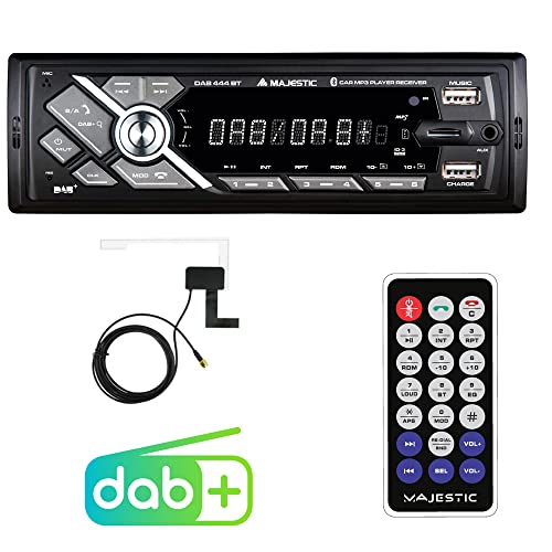 Majestic DAB-444 BT - Autoradio RDS FM stereo  DAB+ PLL, Bluetooth, Doppio USB, Ingressi SD AUX-IN, Antenna DAB inclusa, 180W (45W x 4ch), Nero