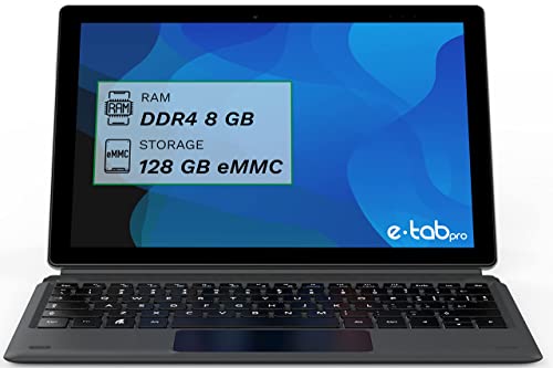 Microtech e-tab Pro 4+, Tablet Windows 11 con Tastiera, 10 pollici, Wifi, Display FHD, Processore Intel Celeron N4020, Tablet 8GB RAM, Storage 128GB eMMC + 128GB Espandibile con Slot MicroSD