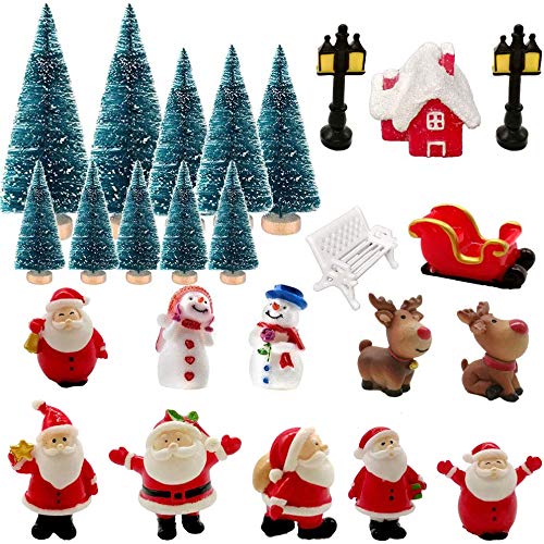 Mini Kit Ornamenti in Miniatura di Natale Decorazioni Natalizie in Miniatura Mini Addobbi Natalizi Paesaggio Mini Alberi di Natale Panchina Pupazzo Lampione Casa Alce Carrello dei Cervi Babbo Natale