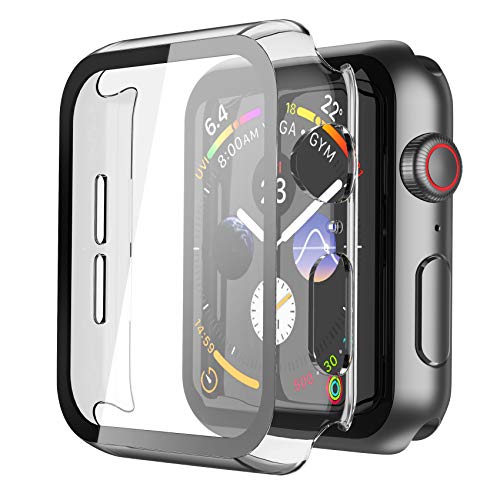 Misxi [2 Pezzi] Trasparente Cover Apple Watch Series 6   SE Serie 5   Series 4 con Vetro Temperato 44mm, Custodia Rigida iWatch Protezione Totale Ultra Sottile HD Clear Pellicola Protettiva