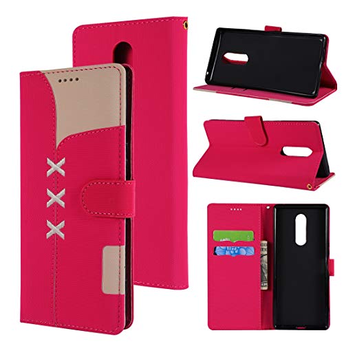 MOHAMED Custodia in Pelle Orizzontale da Ricamo per Ricamo in Tessuto con Supporto e Carte per Carte e Portafoglio per Sony Xperia 1 Alta qualità (Color : Rose Red)