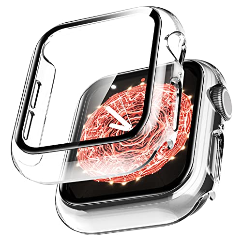 LϟK 2 Pezzi Trasparente Cover per Apple Watch SE Series 6   Series 5   Series 4 44mm con Vetro Temperato - Copertura Completa Custodia Rigida HD Clear Pellicola Protettiva