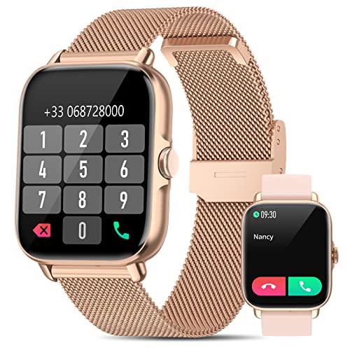 NAIXUES Smartwatch Donna Chiamata Bluetooth e Risposta Vivavoce, Smart Watch da 1,7   SpO2 Cardiofrequenzimetro, Orologio Fitness 28 Modalità Sport Notifiche Messaggi WhatsApp per Android iOS Oro Rosa