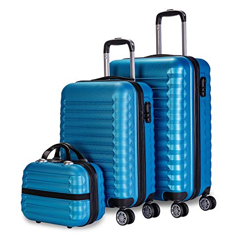 NUMADA-Set di 3 valigie e borsa da toilette Mod. Newteck Blu (53 63 cm) ABS con 4 ruote doppie e lucchetto combinazione laterale