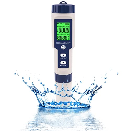 OPSLEA Misuratore di pH elettronico 5 in 1, misuratore di pH e TDS e EC di salinità e temperatura dell acqua, display LCD e precisione di lettura, per acqua potabile, acquari, piscine, ecc.