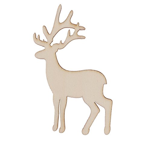 OULII - 15 decorazioni natalizie a forma di renna, in legno, senza scritte, ritaglio di legno da usare come etichetta per regali o per lavori creativi