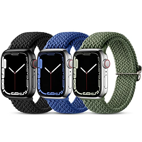 Ouwegaga Intrecciato Cinturino Compatibile con Cinturino Apple Watch 45mm 44mm 42mm, Nylon Elastico Cinturino Compatibile con iWatch SE Cinturino Serie 7 6 5 4 3 2 1, Nero Blu Verde
