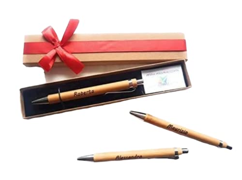 Penna Personalizzata a Sfera Legno Bambu  con Incisione Nome Regalo Laurea Comunione Compleanno con Scatola Bomboniera per Cerimonia Regalo Maestra Natale