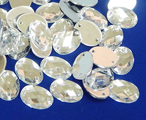 Perlin 100 strass da cucire, ovali, 14 x 10 mm, cristalli acrilici per abbigliamento, artigianato, abbigliamento, borse, decorazioni