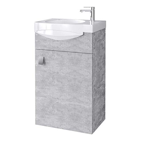 Planetmöbel - Set di mobili da bagno per ospiti, mobiletto con lavabo, in ceramica, con specchio (unità in calcestruzzo)