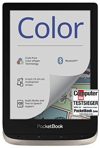 PocketBook e-Book Reader  Color  (16 GB di memoria, 15,24 cm (6 pollici) E-Ink Kaleido display a colori, retroilluminazione anteriore, Wi-Fi, Bluetooth) Moon Silver