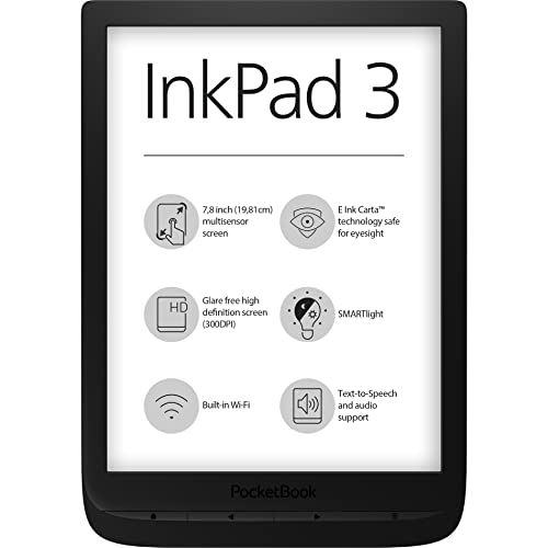 POCKETBOOK e-Book Reader  InkPad 3  (8 GB di Memoria; 19,8 cm (7,8 Pollici) E-Ink Carta Display; SMARTlight; Wi-Fi) in Nero